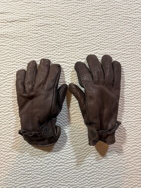 Orvis Gloves Mens Extra Large Brown Leather Gloves Lined Snap Wrist Hunting